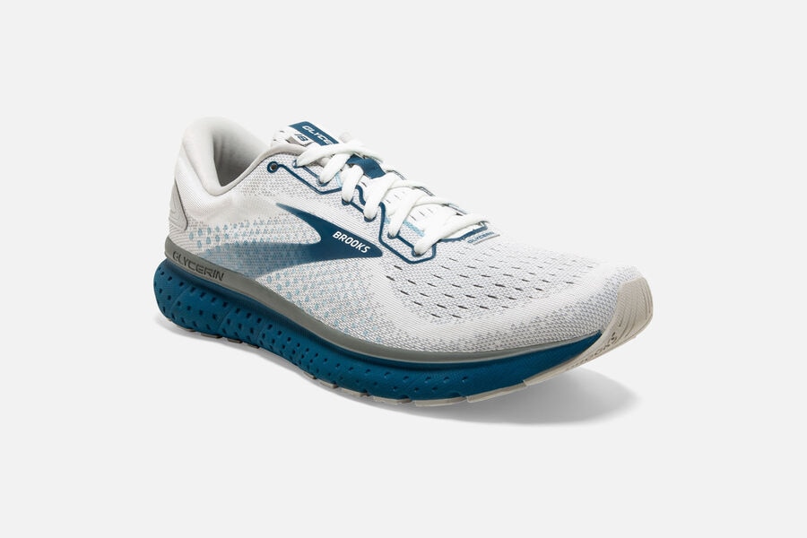 Glycerin 18 Road Brooks Running Shoes NZ Mens - White/Blue - MSWQKT-749